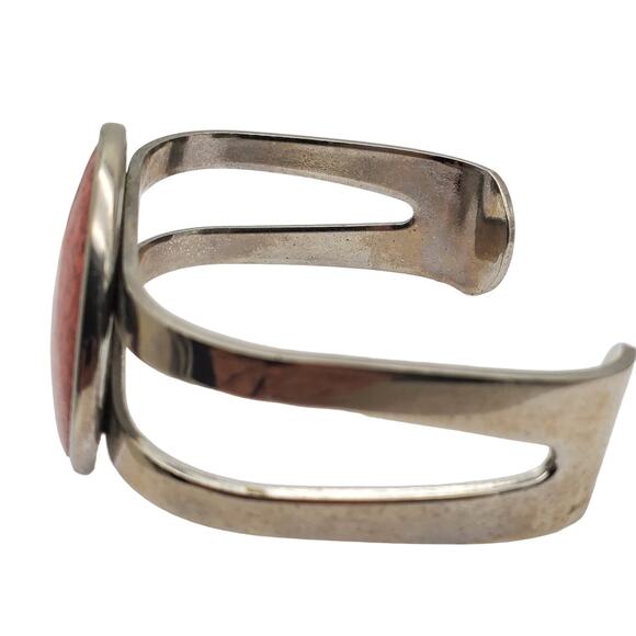 Retro Celebrity Faux Orange Stone Cuff Silver Tone Bangle Modernist Bracelet Vtg - Picture 5 of 8